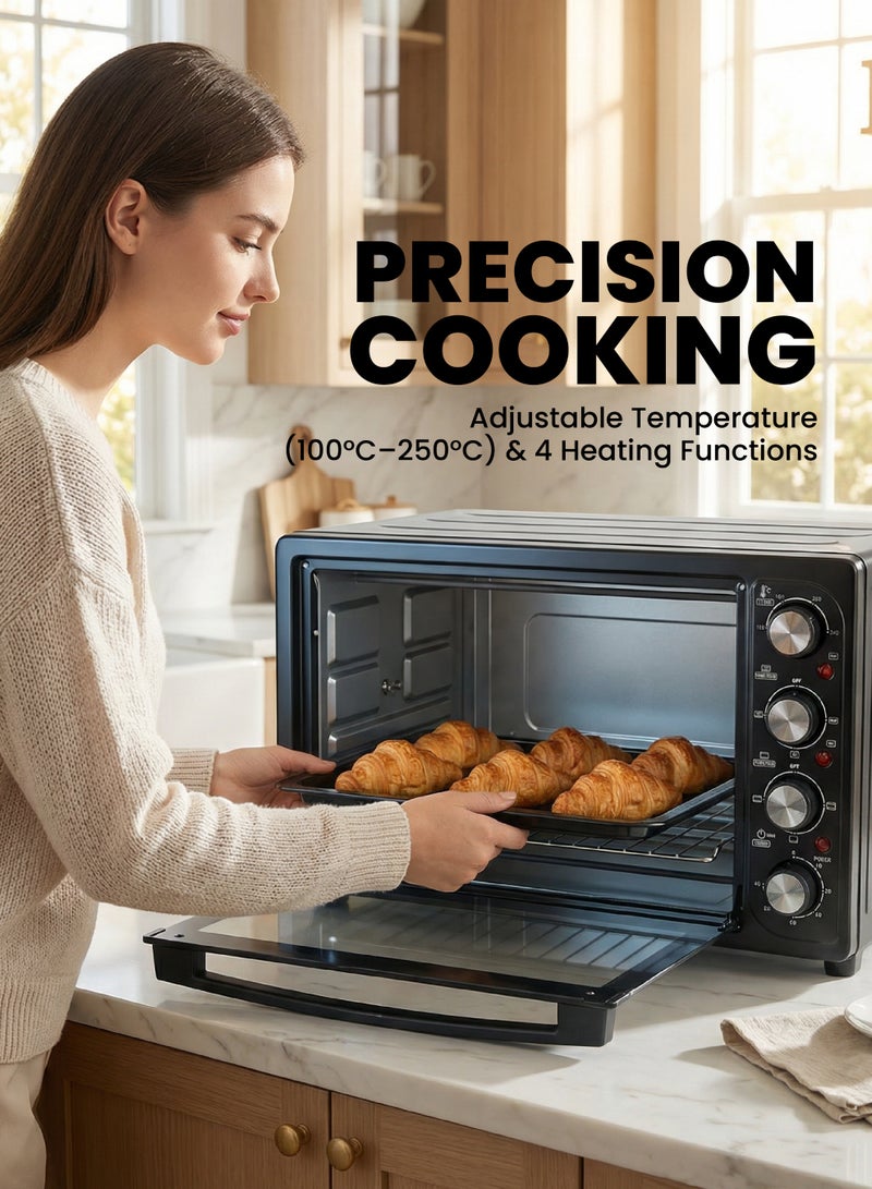 تيم TEAM Deluxe Electric Oven 48L – 1800W, Adjustable Temperature 100°C–250°C, 4 Heating Modes, Double Glass Door, Includes Food Tray & Wire Rack – Ideal for Baking, Grilling & Roasting - Image 4